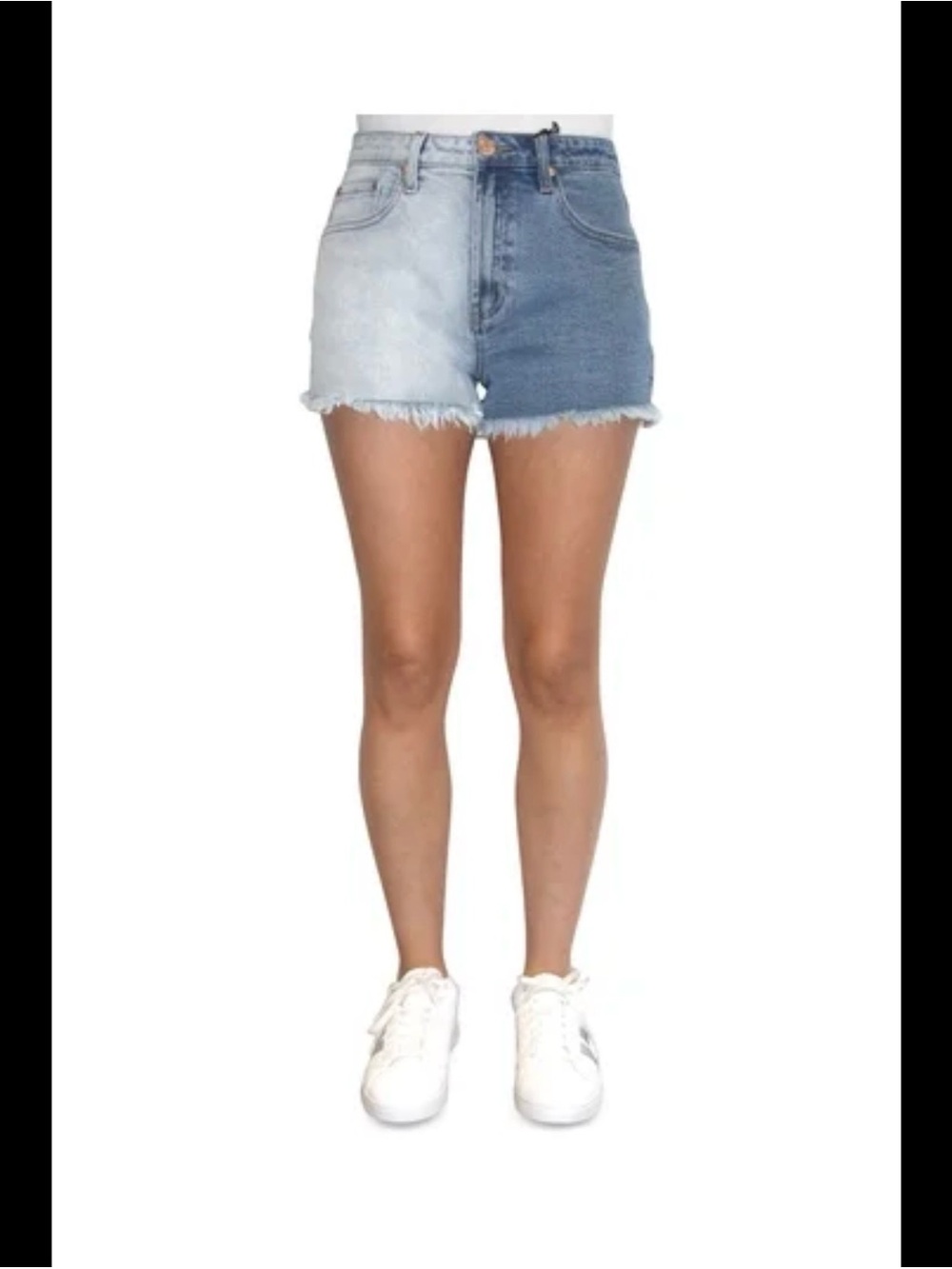 PacSun Two-Tone Cutoff Denim Shorts - Light & Medium Blue